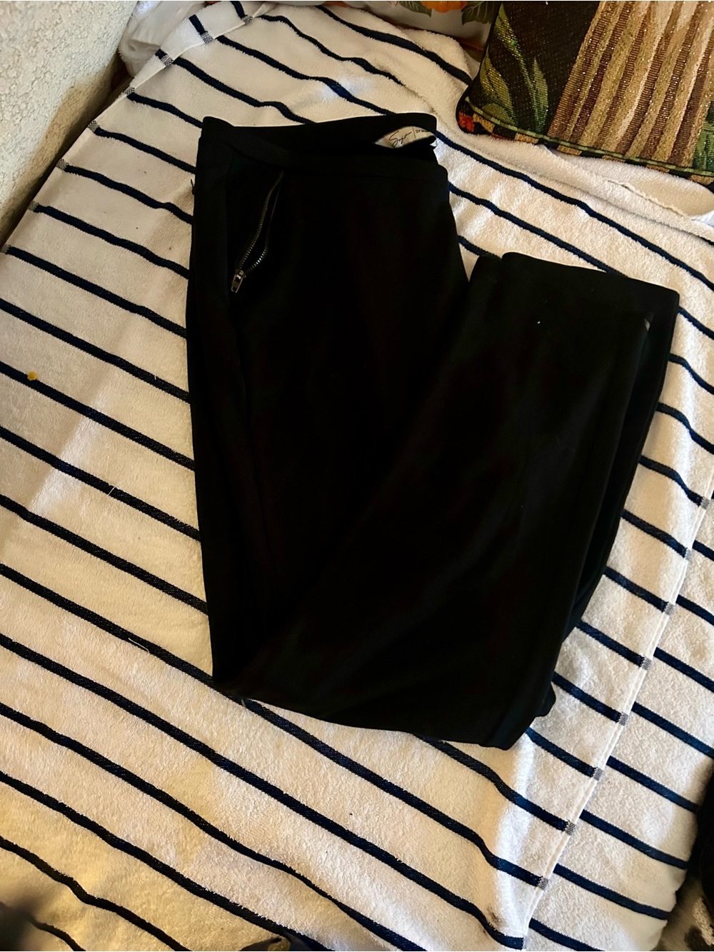 Avenue Black Boot Cut Pants with Zip Detail